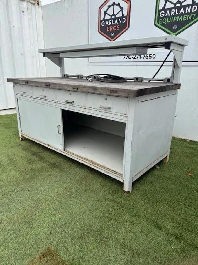 Used Dimmetal 80” x 36” Industrial Shop Table, 4 Drawers (16” x 20”) & Storage Area