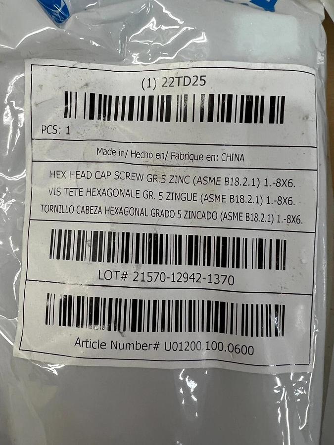 Used Fabory 22TD25 Hex Head Cap Screw - Lot of 8