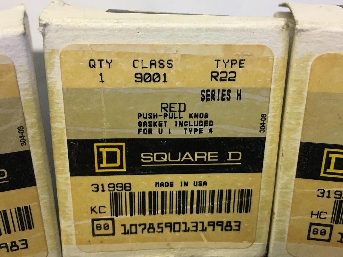 Used Square D Push Pull Knob 9001-R22 Lot of 3 NIB