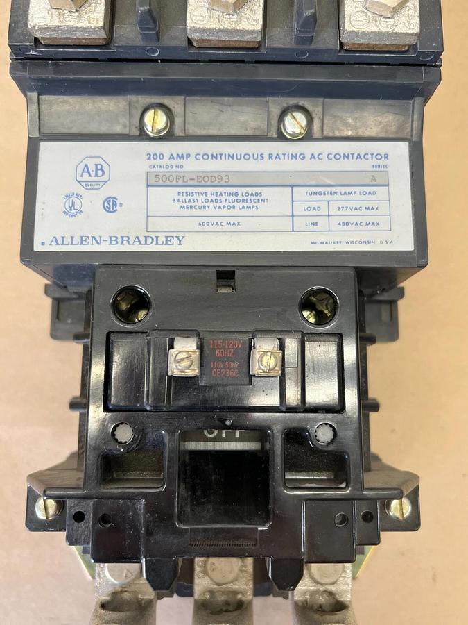 Used Allen Bradley 500FL-EOD93 200A Continuous Rating AC Contactor