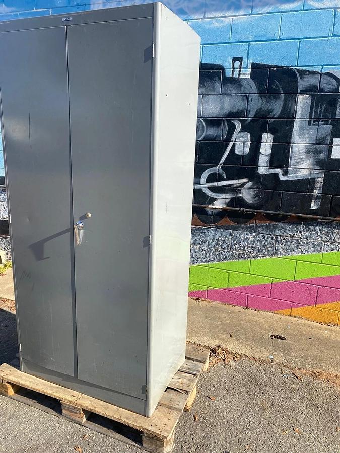 Used LYON Metal Office Cabinet, W: 36”, D: 21”, H: 78”, 2 Door, 4 Adjustable Shelves