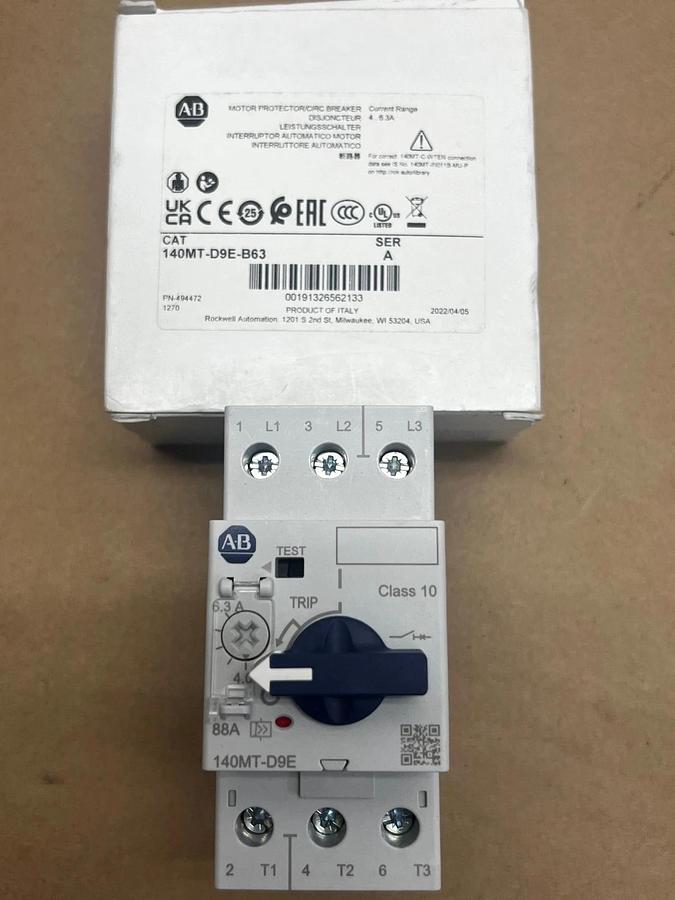 Used Allen Bradley 140MT-D9E-B63 Ser A Motor Protector/Circuit Breaker