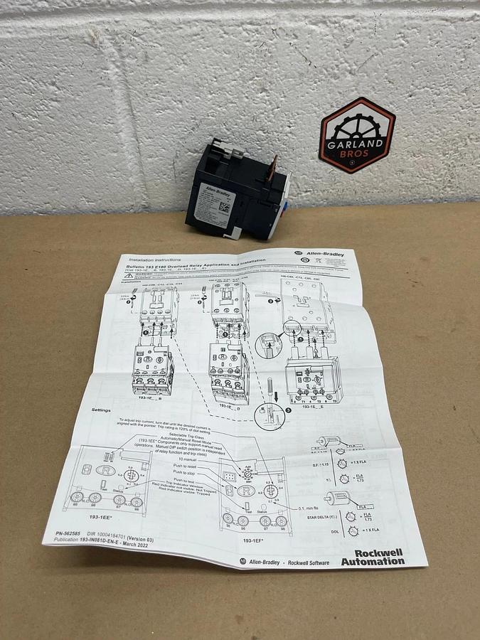 Used Allen Bradley 193-1EFDB Series A Overload Relay, Current Range 3.2-16A