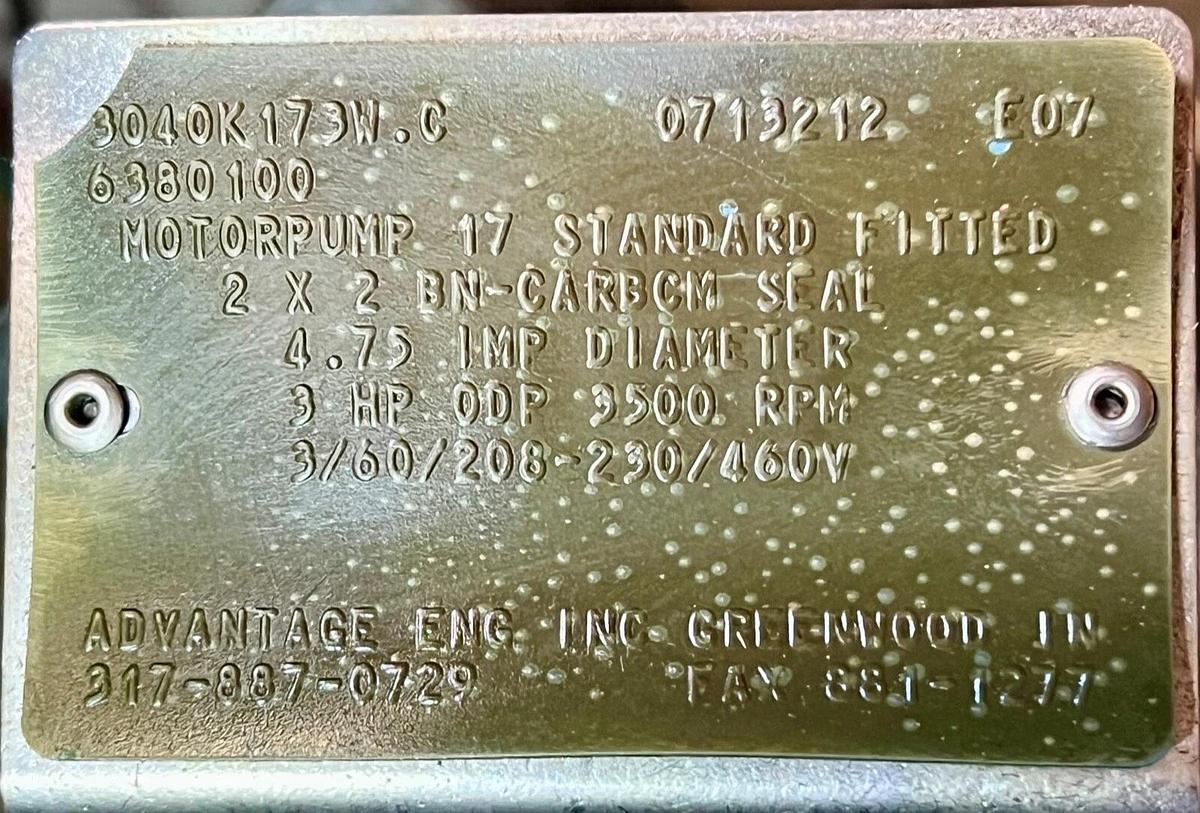 Used Scot Motorpump 17 Centrifugal Pump, 2 X 2, SC3040K173W.C 3 HP Baldor Motor