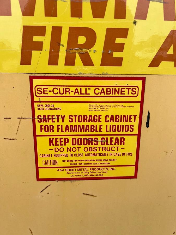 Used SE-CUR-ALL NFPA Code 30 Safety Storage Cabinet for Flammable Liquids