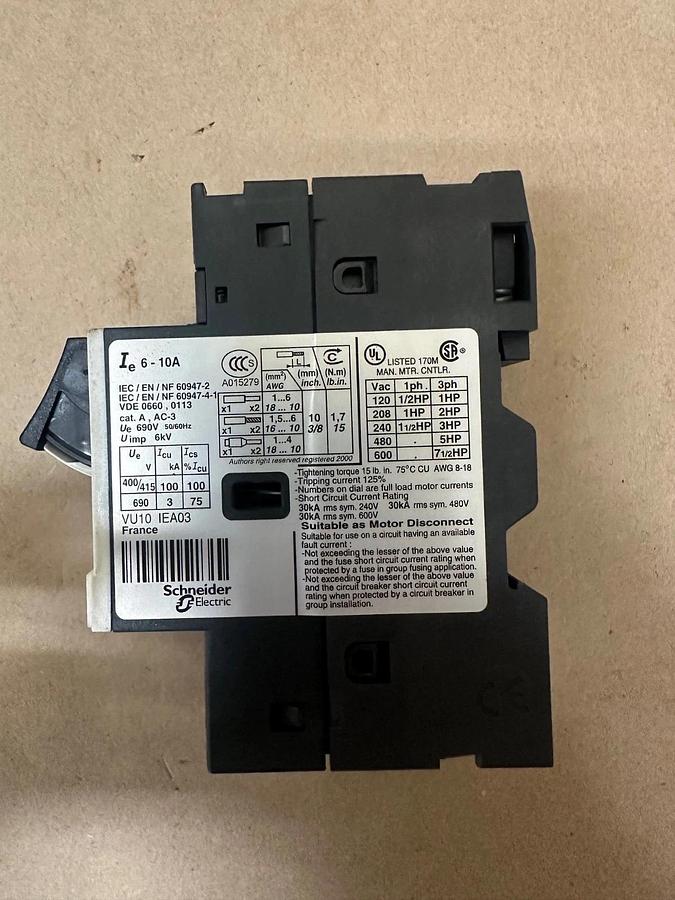 Used Telemecanique GV2ME14, 6-10A Motor Circuit Breaker