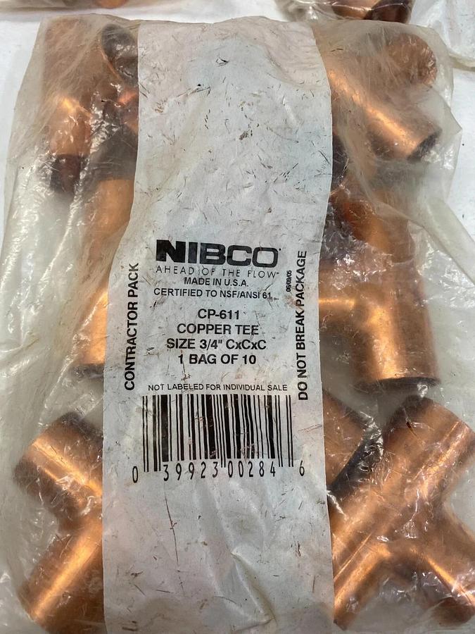 Used Nibco CP-611 Copper Tee, CP-611 Copper Tee, PP-600 Copper Coup - 45 pcs total