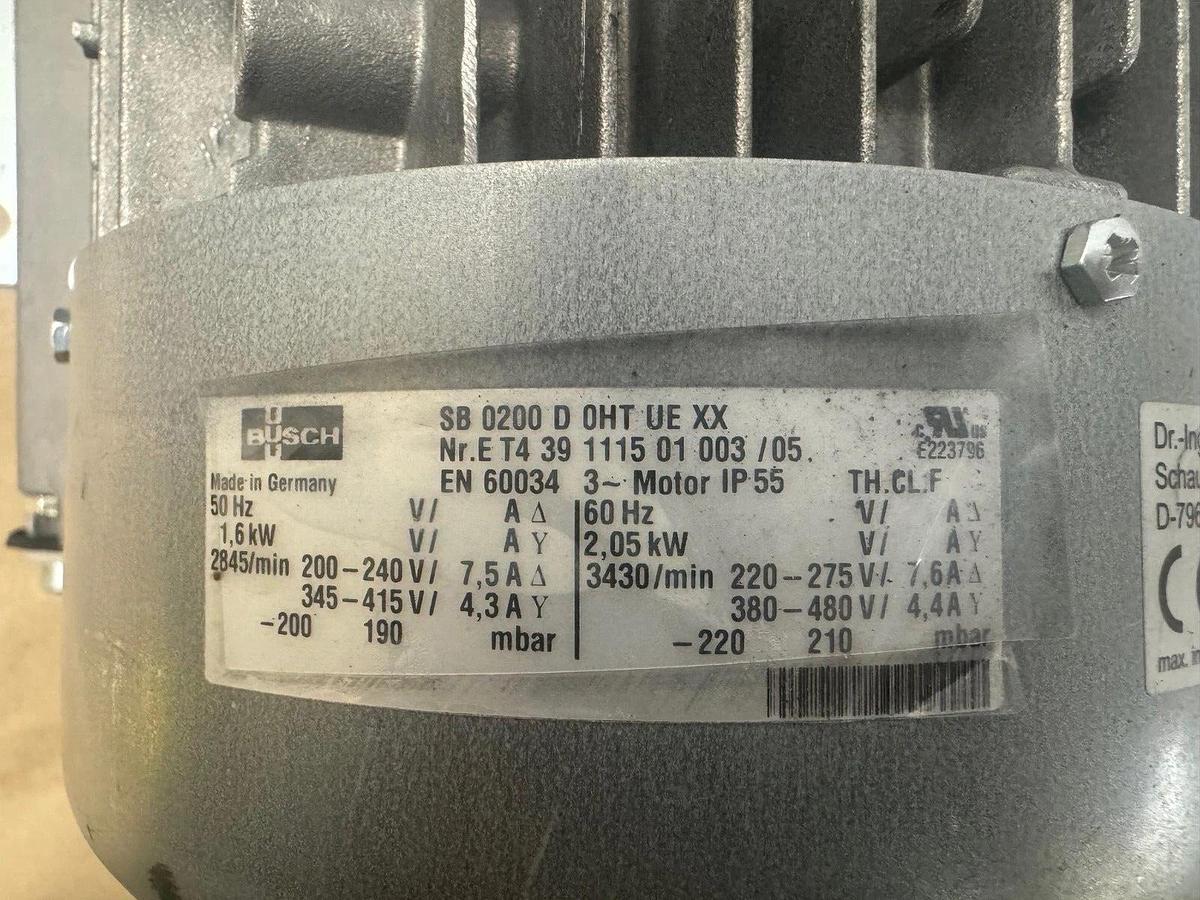 Used Busch SB 0200 D 0HT UE XX Vacuum Blower Pump