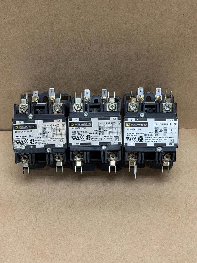 Used Square D 8910DPA12V09 Contactor - Lot of 3