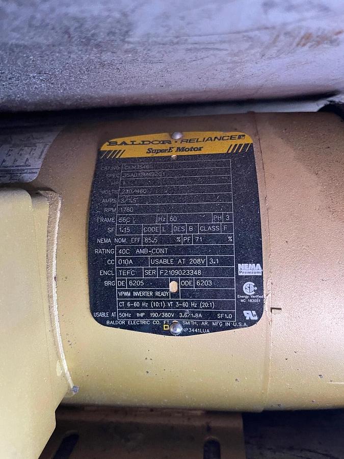 Used Conveyor Belt W:29” L:281” L Shape Cleated Incline Conveyor, Baldor 1HP, 1760RPM