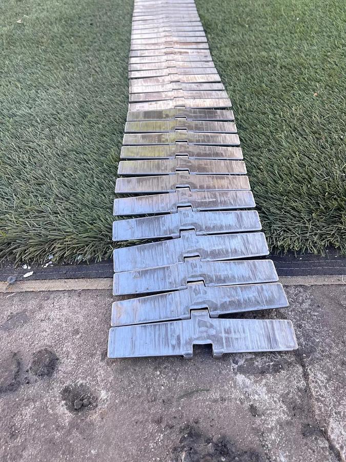 Used Rexnord SS881 BC 91 Stainless Steel Side Flexing Tabletop Chain L:186.5” W:7.5"