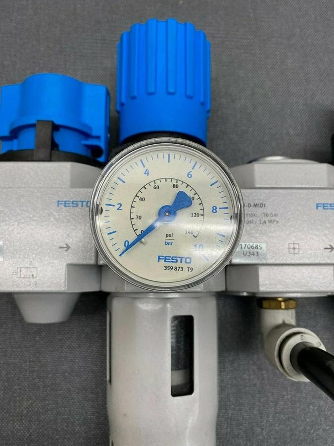 Used Festo LFR-D-7-MIDI Micro Filter w/ Regulator and 4 Additional Festo Attachments