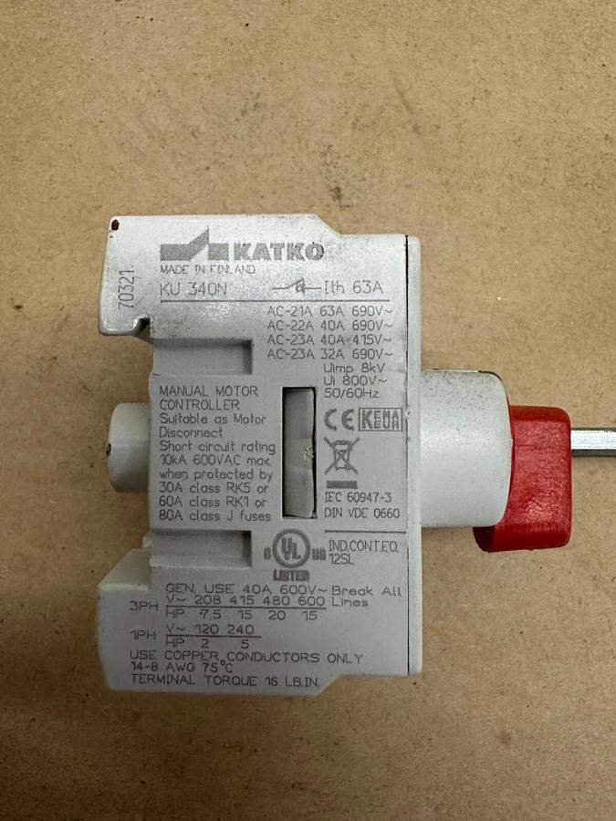 Used KATKO KU340N, LK10UL Switch with Disconnect