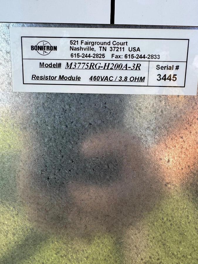 Used Bonitron M3775RG-3R Dynamic Breaking Resistor, 3.8 OHMS, 200 Hp, 22460 W