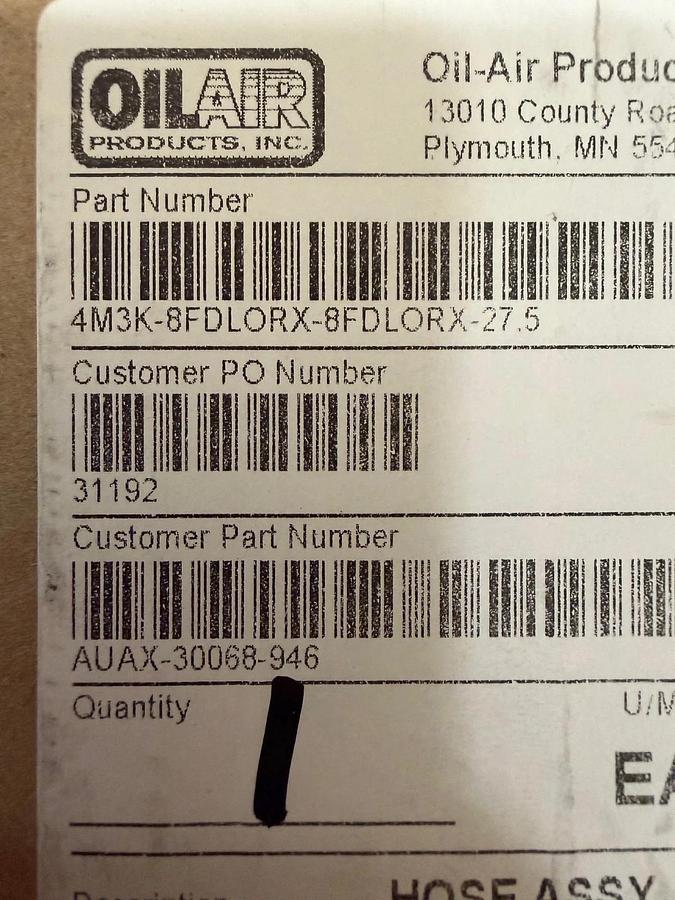 Used Oil-Air Products 4M3K-8FDLORX-8FDLORX-27.5 1/4” Hose Assembly*NEW*