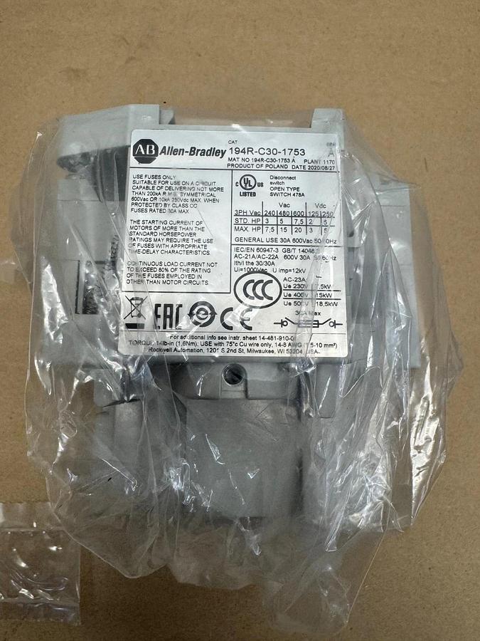 Used Allen Bradley 194R-C30-1753 Switch Disconnector *NEW*