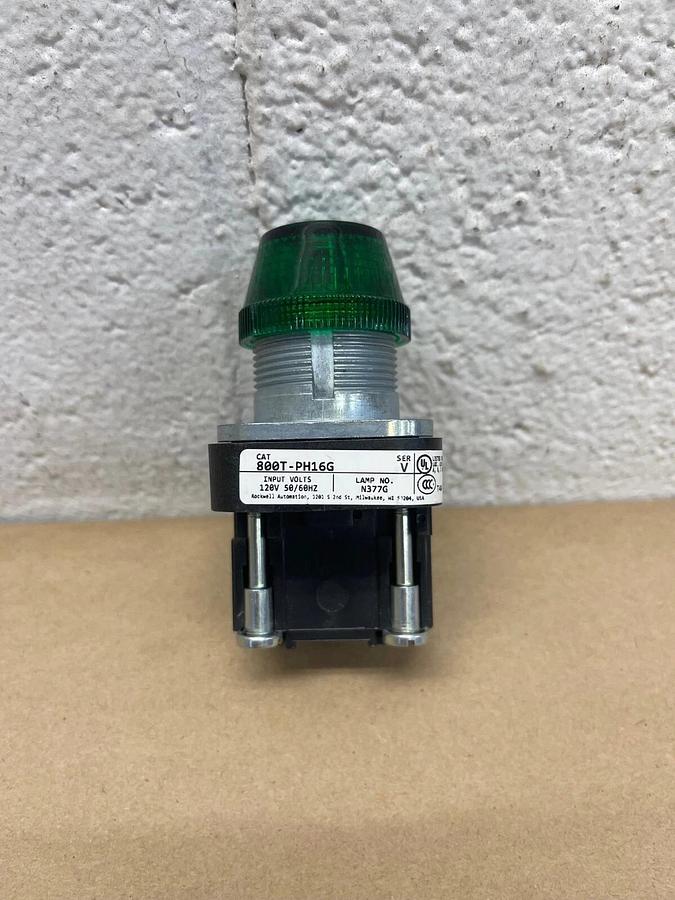 Used Allen-Bradley 800T-PH16G Ser V 30mm Pilot Light Green Lens LED Lamp 120VAC