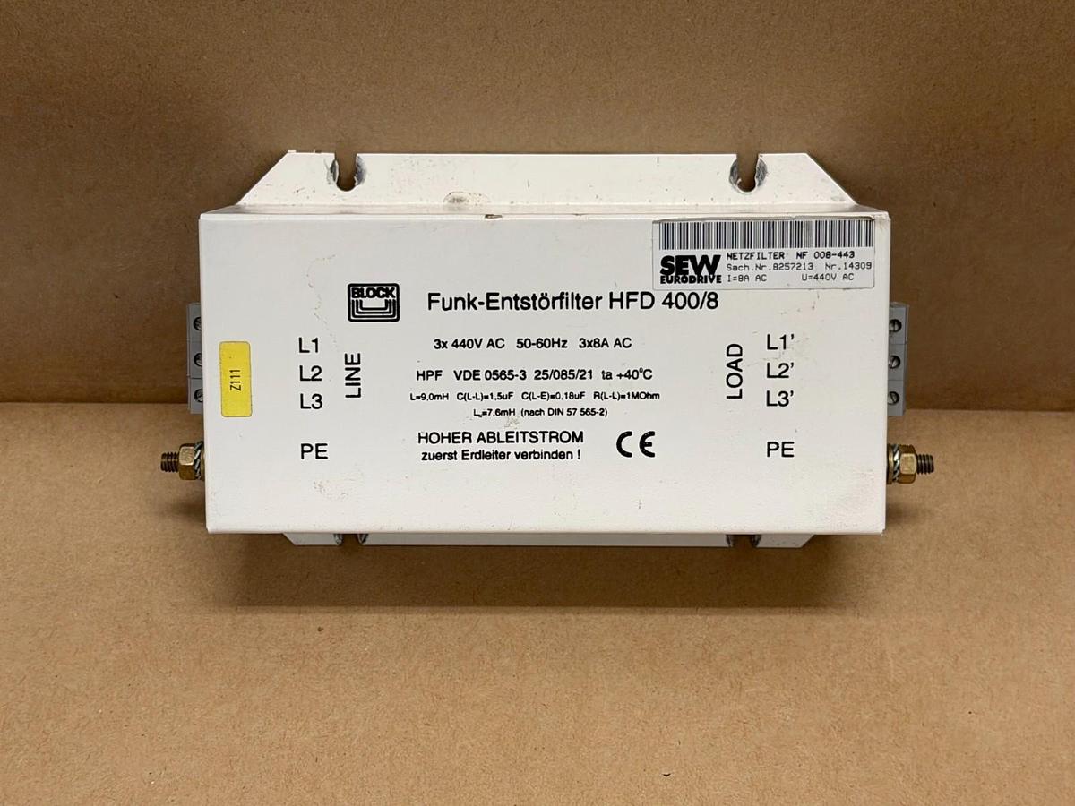 Used SEW Eurodrive Block Funk-Enstorfilter HFD 400/8 HPF VDE 0565-3 Filter Module