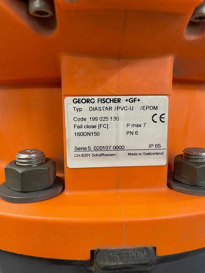 Used Georg Fischer 199.025.130 199025130, 6” PVC Type 025 Diaphragm Valve, Pneumatic