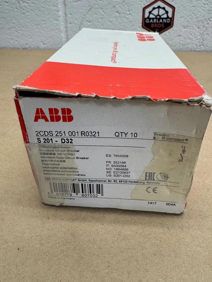 Used ABB S201-D32 Single Pole Circuit Breaker, 9-pack *NEW*