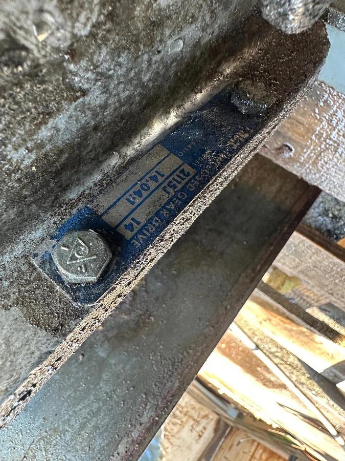 Used Falk 2115J Gear Drive 14.01:1, 3Hp @ 1755RPM, Pulley, Motor Mount, Bushing