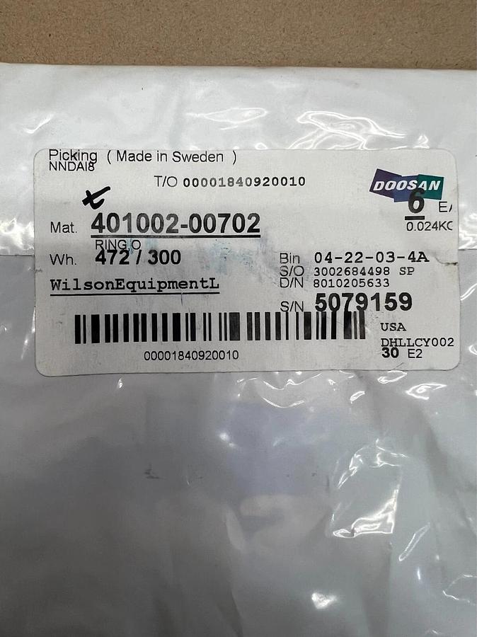 Used Doosan 401002-00702 O Ring, 6 Pcs