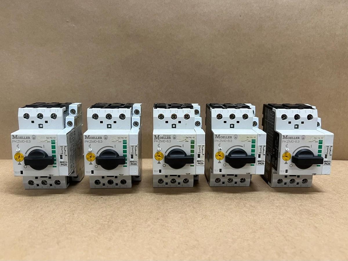 Used Moeller PKZM0-6.3 3P Motor Circuit Breaker w/ Auxiliary Contact - Lot of 5