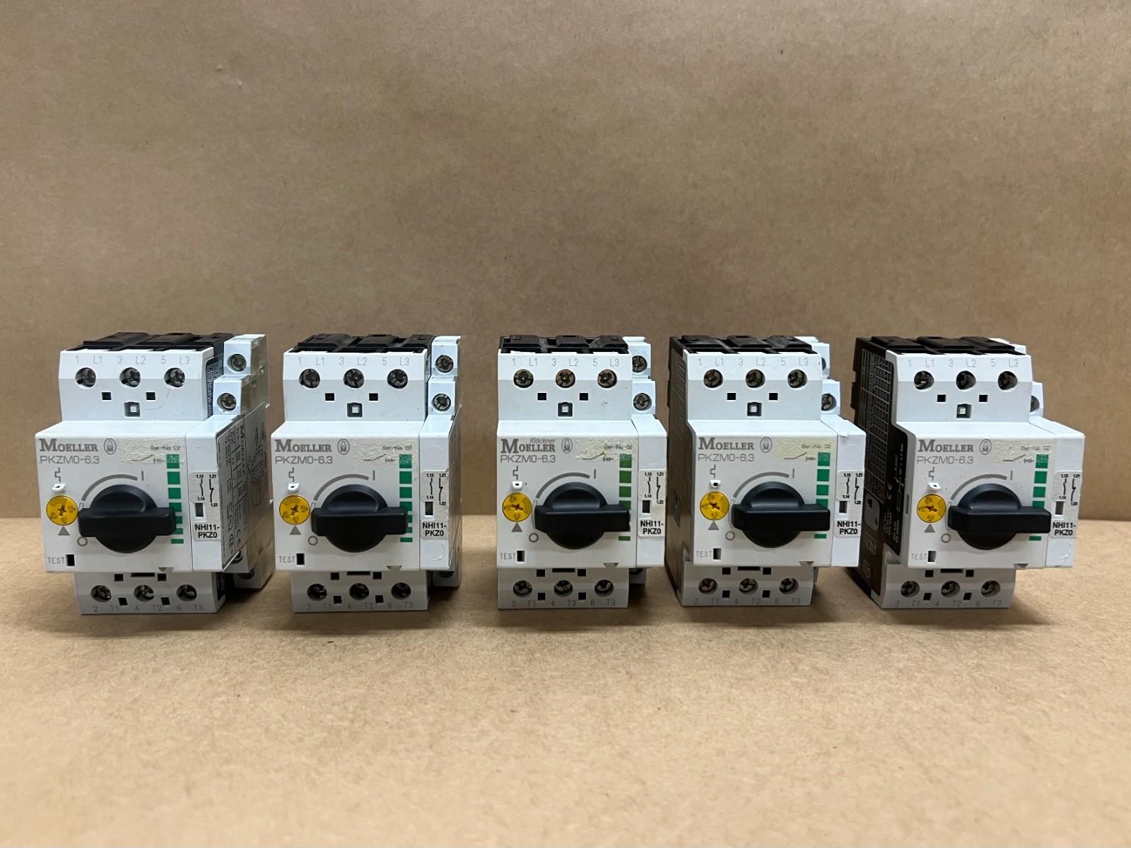 Used Moeller PKZM0-6.3 3P Motor Circuit Breaker w/ Auxiliary Contact - Lot of 5