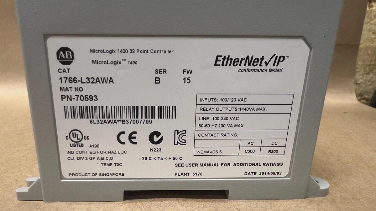 Used Allen Bradley 1766-L32AWA Ser B MicroLogix 1400 32 Point Controller