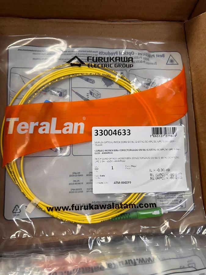 Used Furukawa Electric G-657A2, 3 meter Simplex Optical Patch Cord