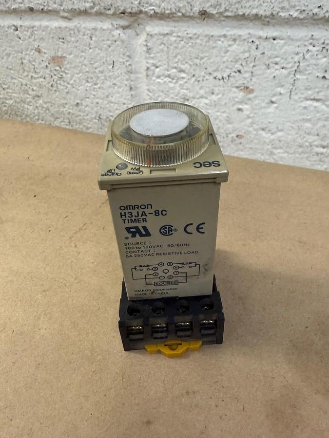 Used Omron H3JA-8C Timer with Base, 100/120 VAC, 50/60 Hz