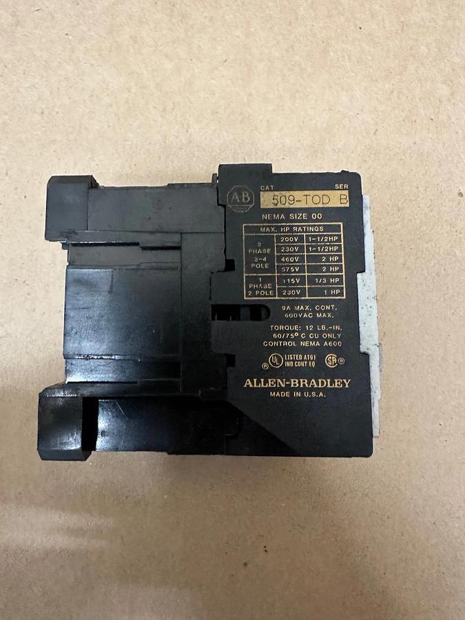 Used Allen Bradley 509-TOD NEMA Size 00 Starter