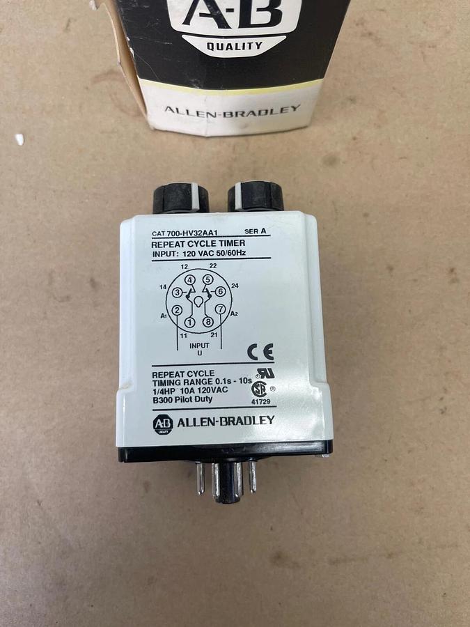 Used Allen-Bradley 700-HV32AA1 Ser A Repeat Cycle Timer, Type H, 50/60Hz, 1/4HP 10A