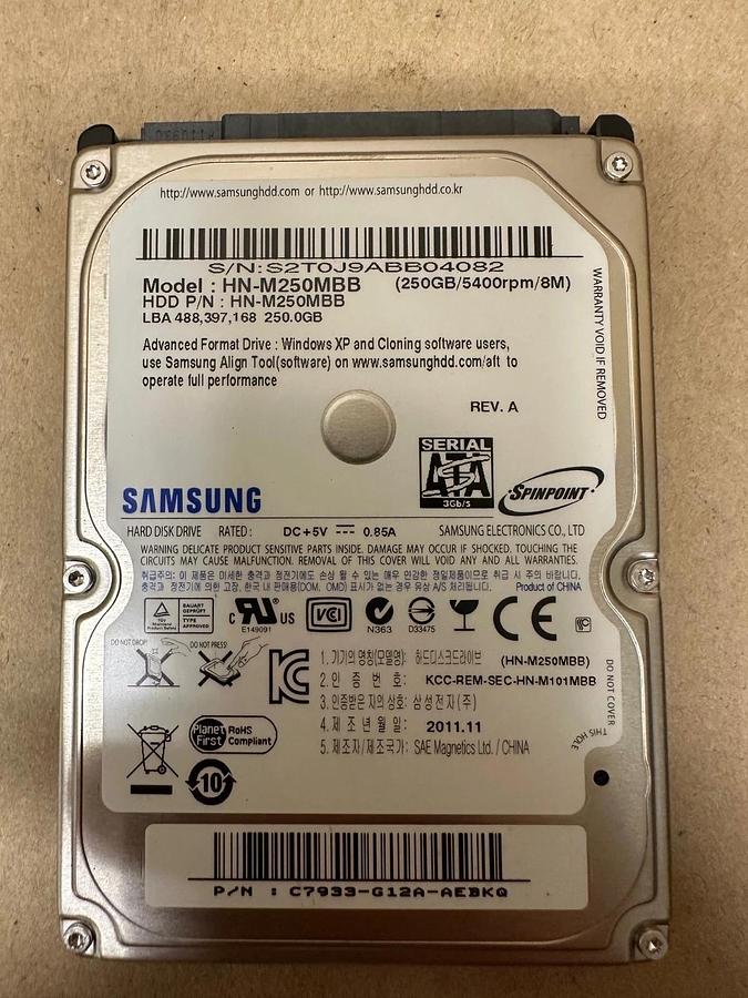 Used Samsung HN-M250MBB 250GB/ 5400RPM Hard Drive