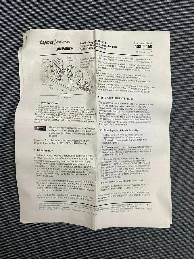 Used AMP Tyco 58392-1 Terminating Head for Mass Termination Assembly