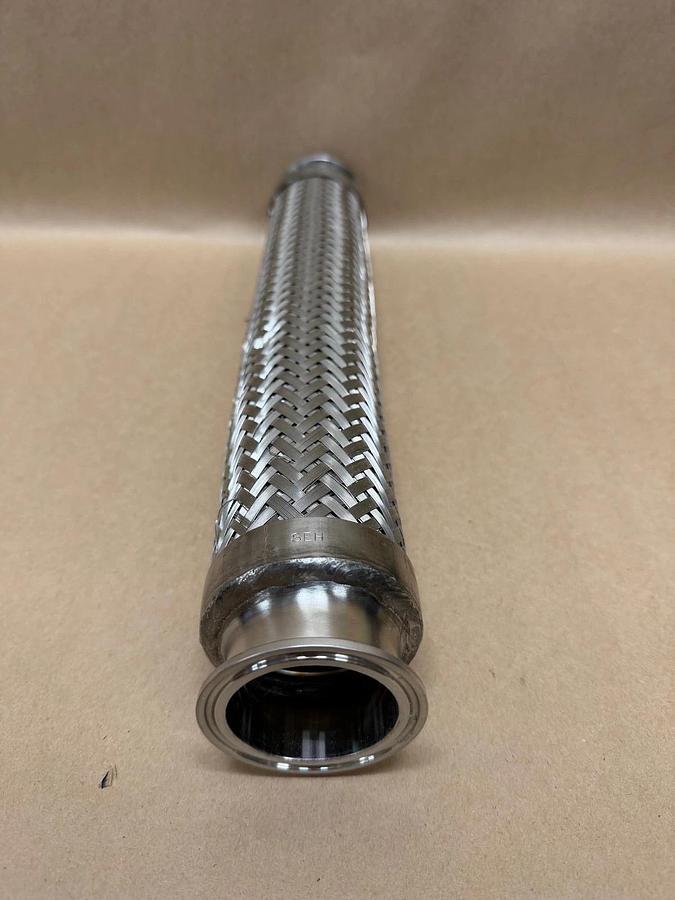 Used Sanitary Solutions SS Braided Hose 1-3/4” Dia Opening, 16-1/4” Length