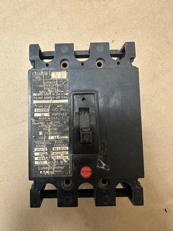 Used Cutler Hammer EHC3050 50A 3 Pole Circuit Breaker