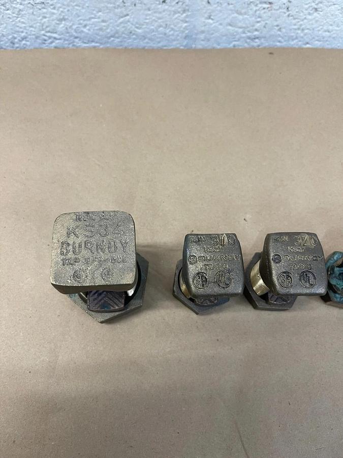 Used Burndy Lot of 5 Brass Split Bolt Connectors, KS34, KS27