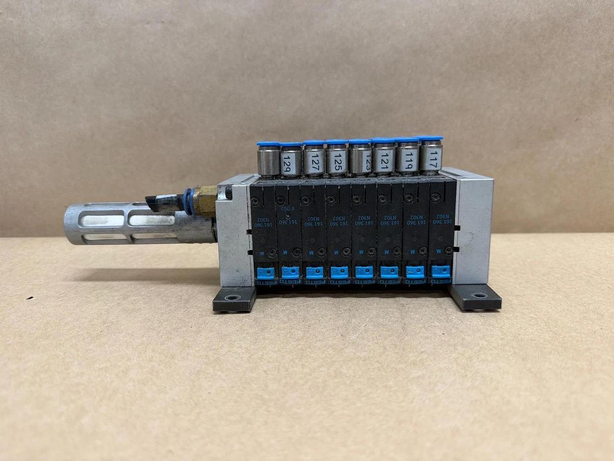 Used Festo CPV-14-VI Manifold Assembly w/ (8) 161-360 Solenoid Valves