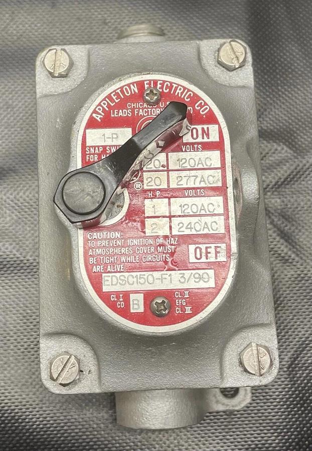 Used Appleton Electric EDSC150-F1 3/90 Tumbler Switch, EDSC Series, 2 Pole