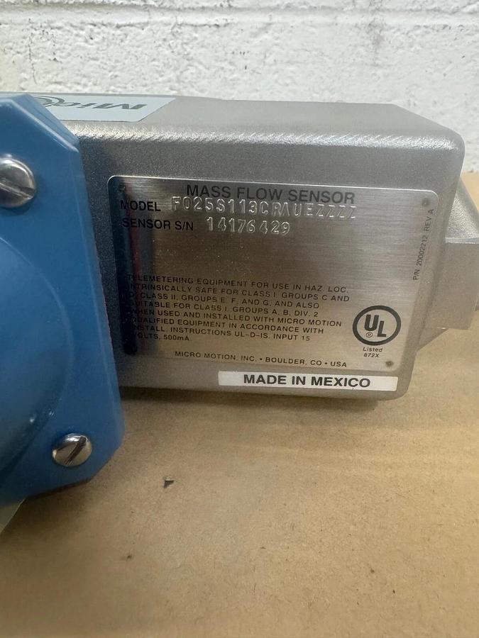 Used Micro Motion F025S113CRAUEZZZZ Mass Flow Sensor Coriolis Meter 316 SS D:1/2"Port