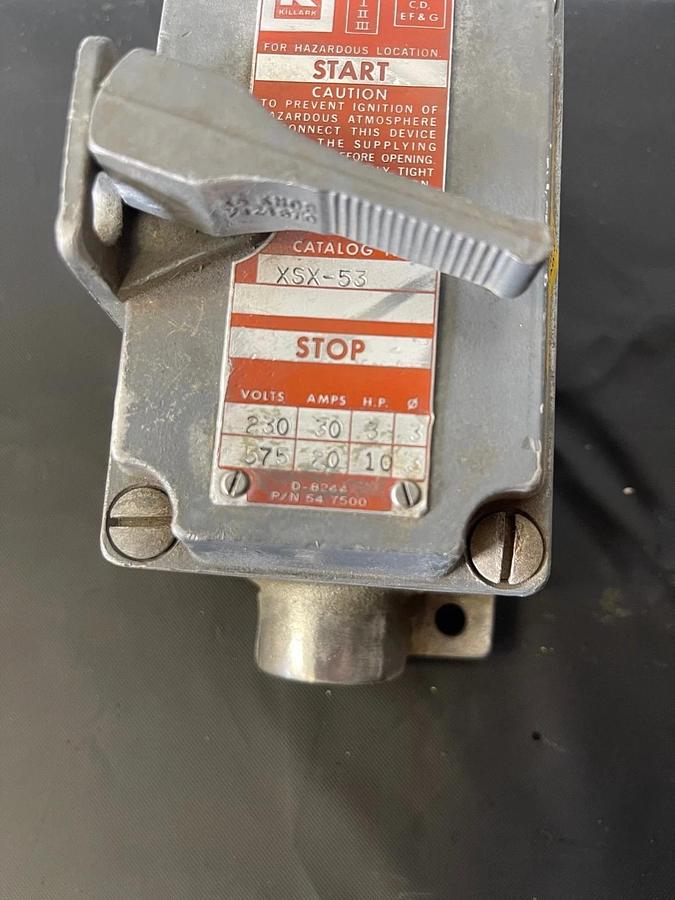 Used Killark XSX-53, Manual Motor Starter, 230V-3HP, 575V-10 HP