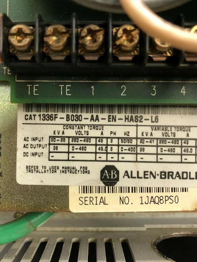 Used Allen Bradley 1336F-B030-AA-EN-HAS2-L6 Series A, AC Drive, 30 HP