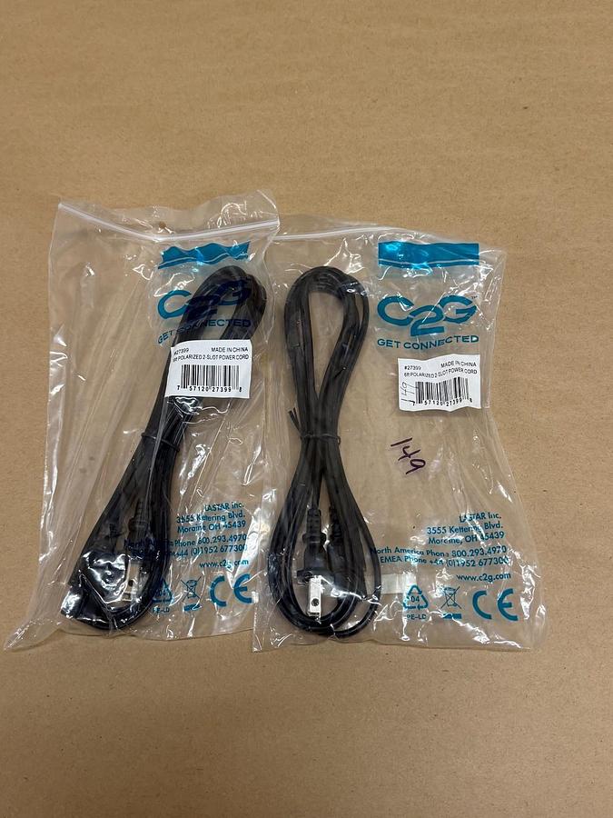 Used 6-ft Polarized 2-Slot AC Power Cord - Lot of 2