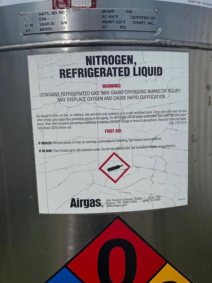 Used Perma-Cyl 2000L Nitrogen, Refrigerated Liquid Storage Tank