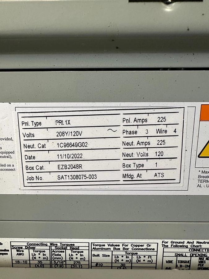 Used Eaton POW-R Line PRL1X Panel Board w/ Eaton HFD 65K 150A Main Breaker