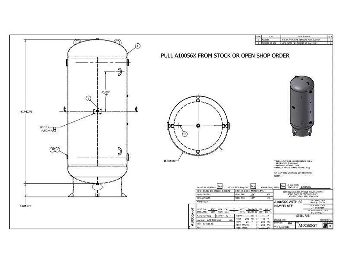 Used Steel Fab Carbon Steel 400 Gallon Pressure Vessel, MAWP: 200 PSI @ 400°F