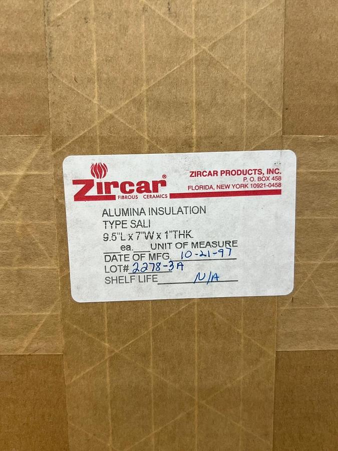 Used Zircar Ceramics Alumina Type SALI 7.00” W x 9.50” L x 1.00” T
