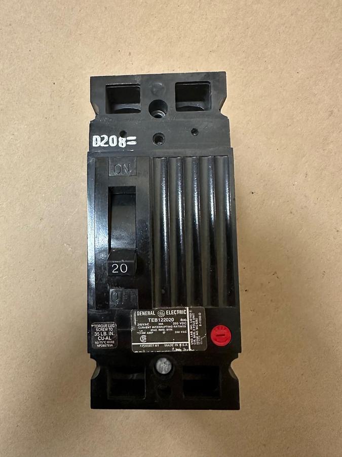 Used General Electric TEB122020 20A 2 Pole Circuit Breaker