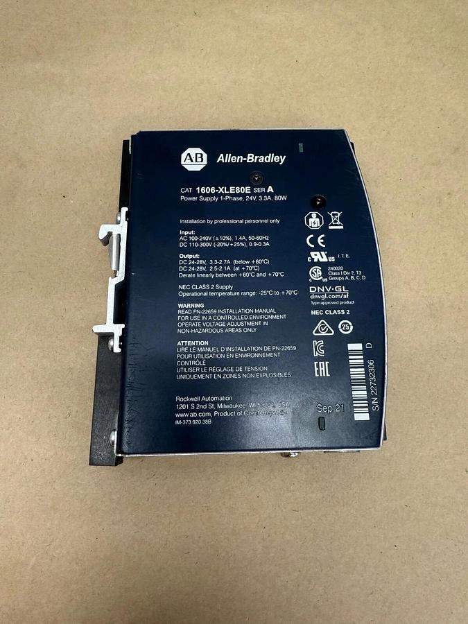 Used Allen-Bradley 1606-XLE80E Power Supply, 24 VDC, 3.3A, 80 W, 1-Phase